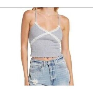 Topshop Camisole Womens 4 Grey With White Lace Y2K Babydoll Tank Top Coquette